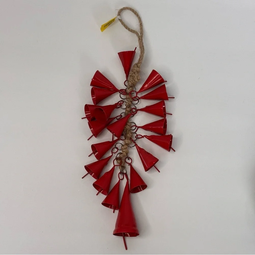 Anthropologie Terrain Red Bell Charm Christmas Twisted Jute Rope To Hang 12” NEW